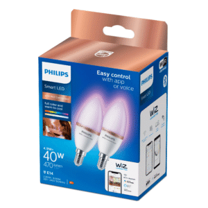 Pack 2 Bombillas Vela Philips WiZ RGB 2200K–6500K 4,9W E14 Mate - Imagen 2